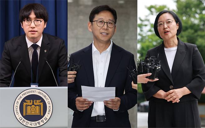 (왼쪽부터) 하정우 대통령실 AI미래기획수석, 배경훈 과학기술정보통신부 장관 후보자, 한성숙 중소벤처기업부 장관 후보자./연합뉴스