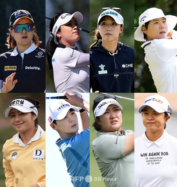 2025년 미국여자프로골프(LPGA) 투어 2인 1조 팀 경기인 다우 챔피언에 출전하는 전인지, 윤이나, 리디아 고, 이소미, 이정은6, 박성현, 유해란, 김세영 프로. 사진제공=ⓒAFPBBNews = News1