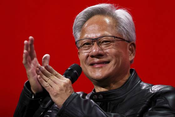 Nvidia CEO Jensen Huang attends a round table discussion at the VivaTech fair dedicated to innovation and startups in Paris, France, on June 11. [AP/YONHAP]