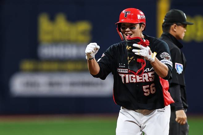 KIA 오선우는 부상자가 많은 타선의 중심을 잡아주며 6월 승률 1위인 팀 상승세에 보탬이 되고 있다. 사진제공｜KIA 타이거즈&nbsp;