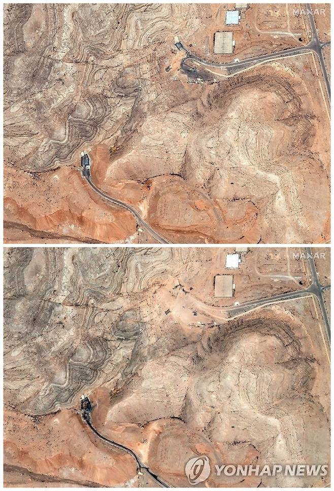 미국 공습 전인 20일과 이후인 22일 촬영된 이스파한 핵시설 위성사진 [로이터 연합뉴스. 막사르테크놀로지 제공. 재판매 및 DB 금지]