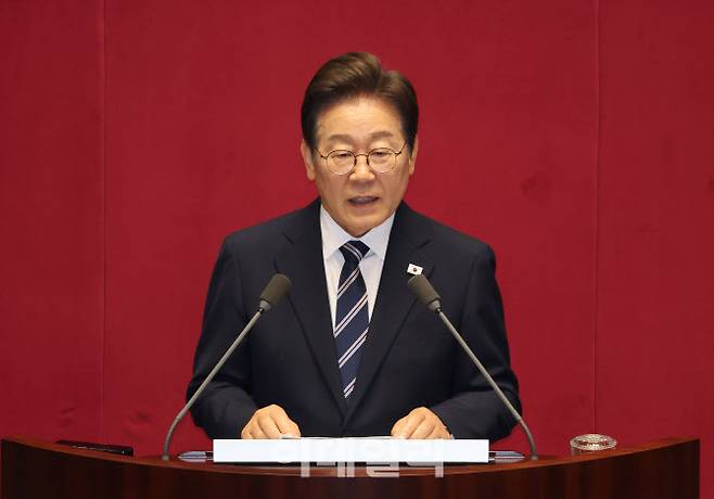이재명 대통령이 26일 서울 여의도 국회에서 추가경정예산에 대한 시정연설을 하고 있다.(사진=이데일리 방인권 기자)