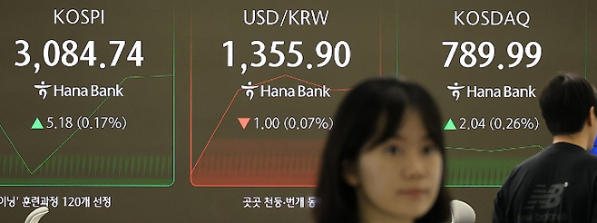 27일 서울 중구 하나은행 딜링룸 현황판에 코스피 지수 등이 표시돼 있다.ⓒ연합뉴스