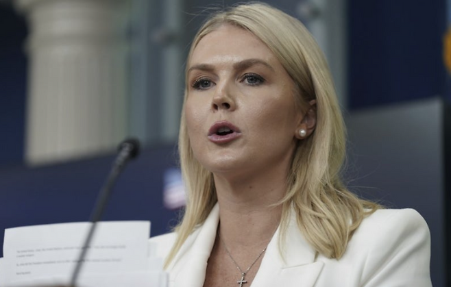 레빗 미 백악관 대변인. 연합뉴스