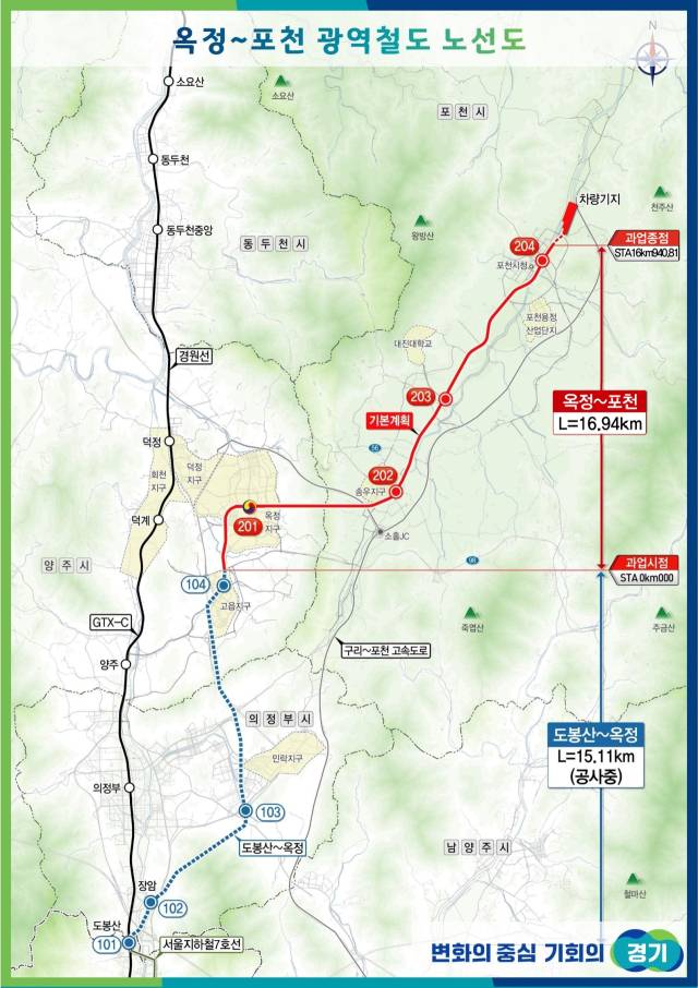옥정~포천 광역철도 노선도. 사진 제공=경기도