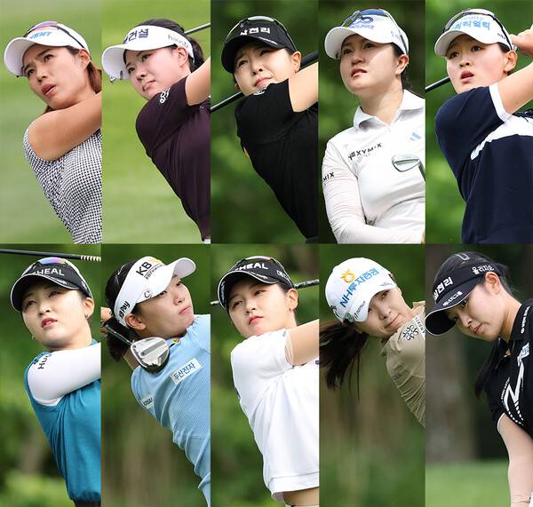 2025년 한국여자프로골프(KLPGA) 투어 맥콜·모나 용평 오픈에 출전한 최민경, 서어진, 고지우, 이승연·, 최예본, 이예원, 방신실, 박현경, 이가영, 유현조 프로가 1라운드에서 경기하는 모습이다. 사진제공=KLPGA