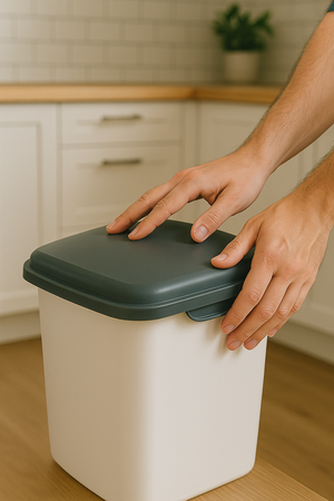 ▲ 쓰레기통에 뚜껑을 덮고 밀폐시키는 모습 [챗gpt 생성]