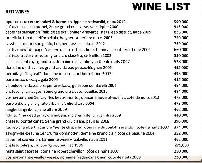 레드와인 리스트.