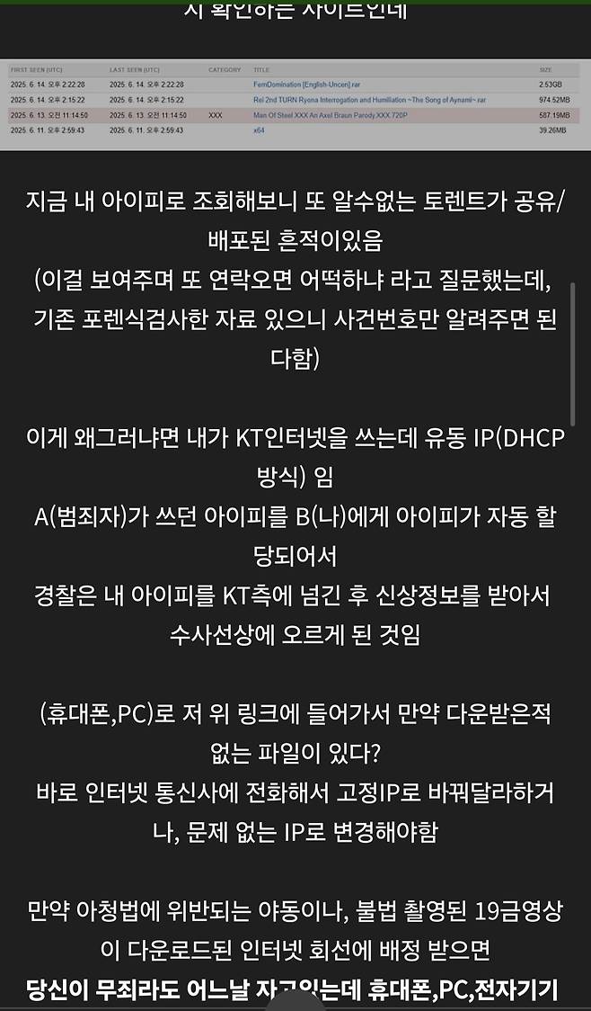 Screenshot_20250629_155413_Samsung Internet.jpg 토렌트 ip 도용으로 포렌식 검사 받은 사람