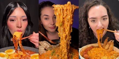 불닭볶음면 먹방을 하는 틱토커들. SNS 캡처