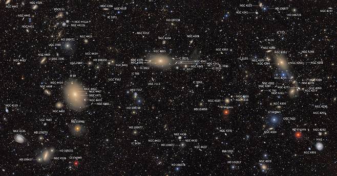 루빈 천문대의 첫 관측이미지 중 하나 처녀자리 성단의 파인더 차트 이미지. NSF–DOE Vera C. Rubin Observatory