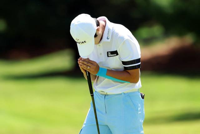 퍼트를 성공한 뒤 기뻐하는 박성현. 사진 제공=AFP연합뉴스