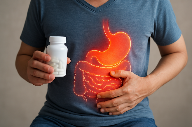 영양제 통을 든 남성