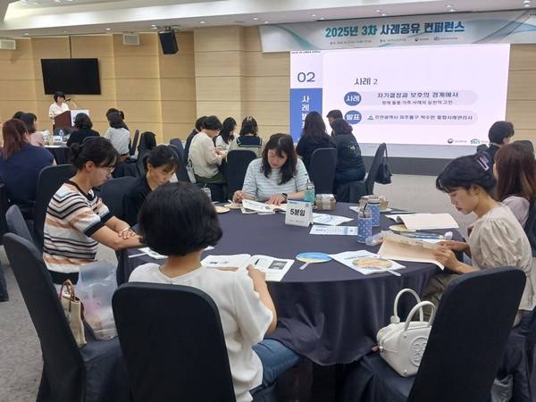 인천시 미추홀구 공무원들이 최근 한국사회보장정보원 주관 '사례 공유 학술대회'에 참여해 발표를 준비하고 있다. <미추홀구 제공>