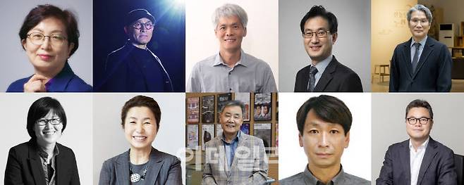 서울문화재단 출신 전·현직 기관장. 상단 왼쪽부터 김경욱(전 동대문문화재단 대표), 김영호(강동문화재단 대표), 김필국(실학박물관 관장), 김혁수(용인문화재단 대표), 김홍남(동대문문화재단 대표), 하단 왼쪽부터 손혜리(전 전통공연예술진흥재단 이사장), 오진이(전 금천문화재단 대표), 이건왕(영등포문화재단 대표), 이규석(전 한국문화예술교육진흥원 원장), 차민태(전 관악문화재단 대표).