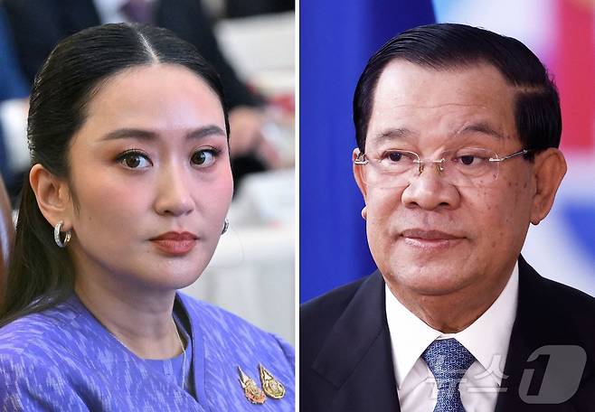 패통탄 친나왓 태국 총리(왼쪽)와 훈센 캄보디아 상원의장 ⓒ AFP=뉴스1