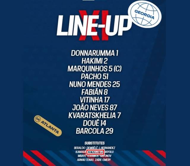 이강인이 교체 명단에 이름을 올린 PSG의 마이애미전 라인업./PSG