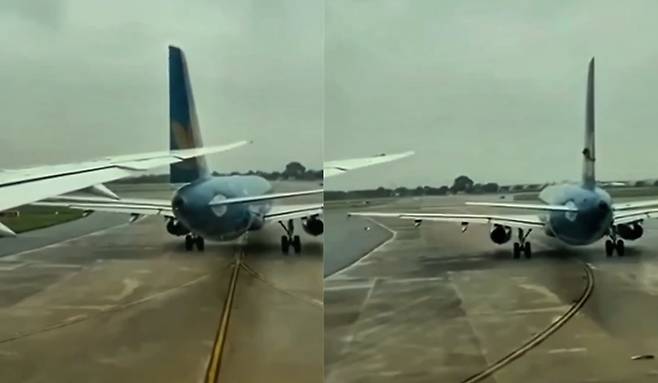 지난 27일 오후 2시쯤 베트남 하노이 노이바이 국제공항 활주로에서 베트남 항공 여객기 두대가 부딪치는 사고가 발생했다. /엑스(X·옛 트위터)