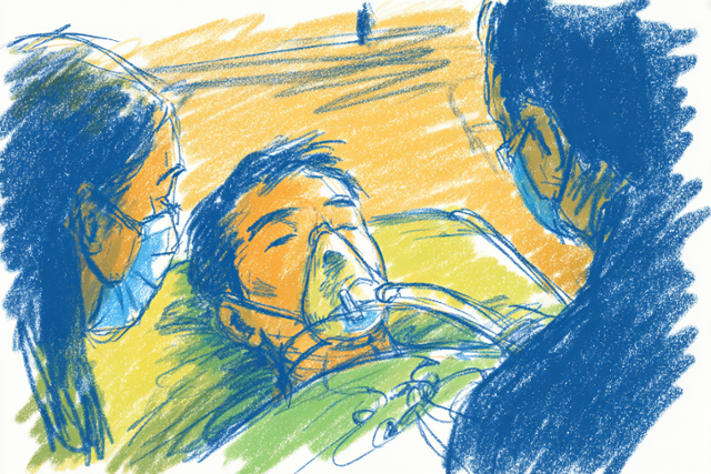 인공지능으로 그린 환자와 가족들의 모습. 그래픽=손영하 기자·미드저니