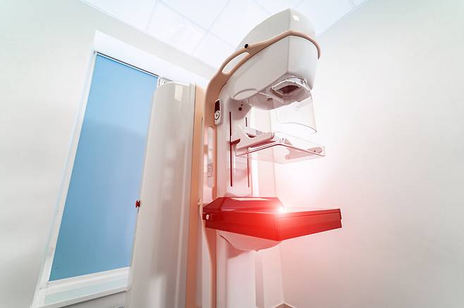 유방암 검사는 위아래 판으로 가슴을 짓누르며 검사가 이뤄지기 때문에 통증이 수반된다. 게티이미지뱅크