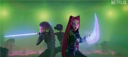 무기를 들고 싸우고 있는 '헌트릭스' [유튜브 'Netflix Korea 넷플릭스 코리아' 캡처. 재판매 및 DB 금지]