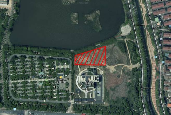 안산시가 시민 휴식 및 여가 공간으로 조성할 예정인 화랑유원지 내 유휴부지 위치도. 안산시 제공