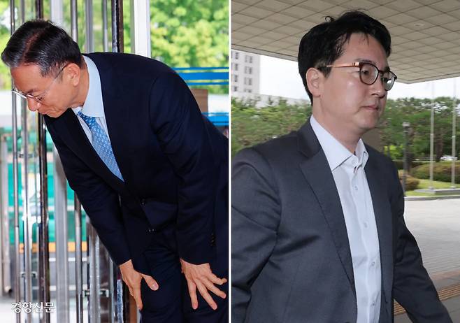 법무장관 내정자 출근 날, 사표 낸 검찰총장 정성호 법무부 장관 내정자가 1일 인사청문회 준비단 사무실에 첫 출근을 하고 있다(왼쪽 사진). 이날 사의를 표명한 심우정 검찰총장이 지난달 17일 대검찰청으로 출근하고 있다. 심 총장은 1일 취재진을 피해 청사를 떠났다. 이준헌 기자·연합뉴스