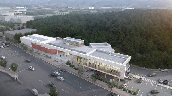 진주시 정촌면 뿌리산단 내에 230억 원을 들여 건립될 수영장 조감도. 진주시 제공