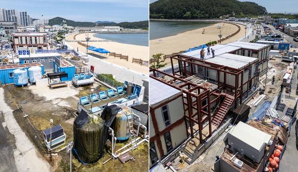 부산지역 해수욕장이 일제히 개장한 1일 사하구 다대포 동측 해수욕장 일원이 편의시설 미완공, 환경정비 미비 등으로 어수선한 모습을 보이고 있다.  이원준 기자windstorm@kookje.co.kr