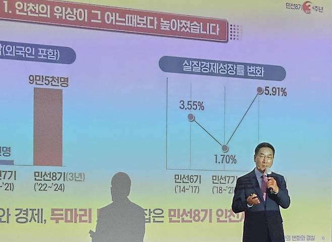 유정복 인천시장이 1일 인천시청 대회의실에서 취임 3주년을 맞아 기자회견을 하고 있다.