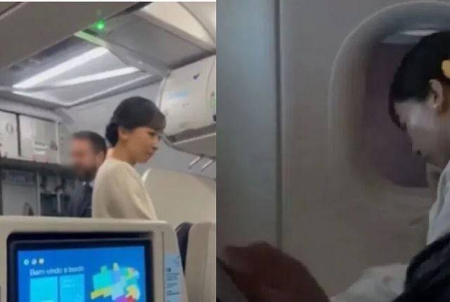 브라질 국내선의 이코노미석에서 졸고 있는 모습이 포착된 일본의 가코 공주/SCMP