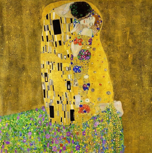 구스타프 클림트, ‘키스’. 1907년. 캔버스에 유채 및 금박. 180×180cm. 오스트리아 빈 벨베데레 미술관 소장.