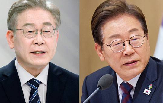 2021년 20대 대선 유세 기간 동안 이재명 대통령은 흰 머리를 고수했다.(왼쪽사진) 반면 최근 21대 대선 기간에는 밝은 갈색으로 염색했다. 중앙포토