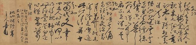 국립중앙박물관 특별전 ‘새 나라 새 미술 : 조선 전기 미술 대전’에서 대중에게 최초 공개된 황기로의 ‘초서’. 국립중앙박물관 제공