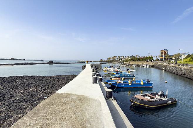 제주 신흥해변은 잔잔한 바닷바람 맞으며 고요하게 피서하기 좋은 여행지다. 짙푸른 바다 색이 여행자의 마음을 흔든다. 최갑수 제공