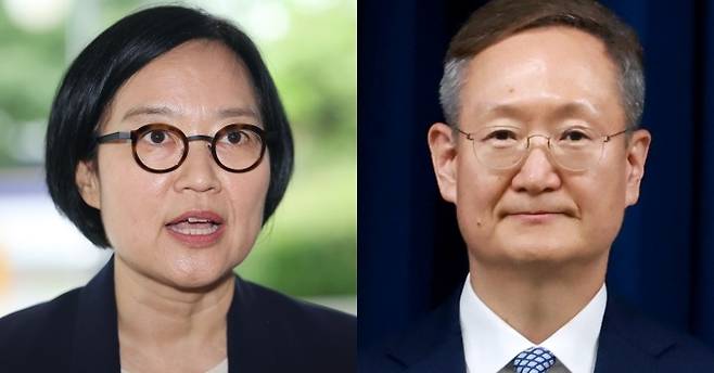 한성숙 중소벤처기업부 장관(왼쪽)과 봉욱 대통령실 민정수석. 연합뉴스