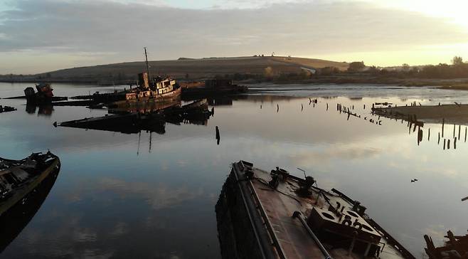 미국 뉴욕주 스태튼섬과 뉴저지주 사이를 흐르는 아서킬 해협은 한 세기 가까이 버려진 폐선들이 황량한 아름다움을 자아낸다. 이곳에는 오염물질에 내성이 생긴 생물종들이 살고 있다. ⓒ Cal Flyn