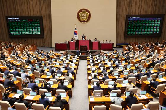 The National Assembly passes the Commercial Act amendment on July 3 in western Seoul. [YONHAP]