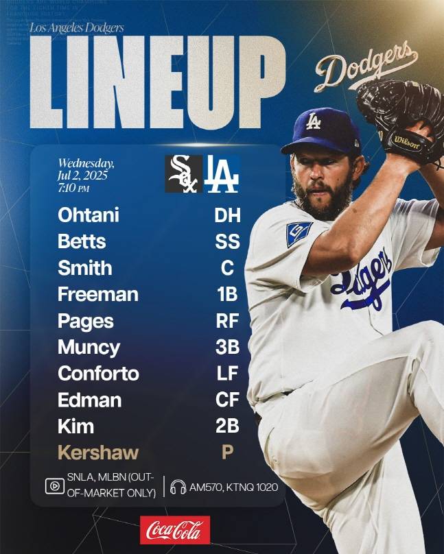 김혜성이 3일 시카고 화이트삭스전에 9번 타자 2루수로 선발 출전한다. MLB 데뷔 후 첫 좌투수 상대 선발 출전이다. /사진=LA 다저스 공식 SNS