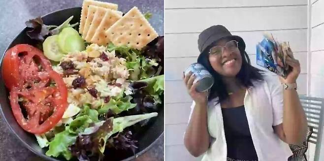 나샤 몽고메리(오른쪽)는 샐러드, 크래커 등에 참치를 곁들이며 매주 6캔의 참치를 먹었다. [사진=SNS]