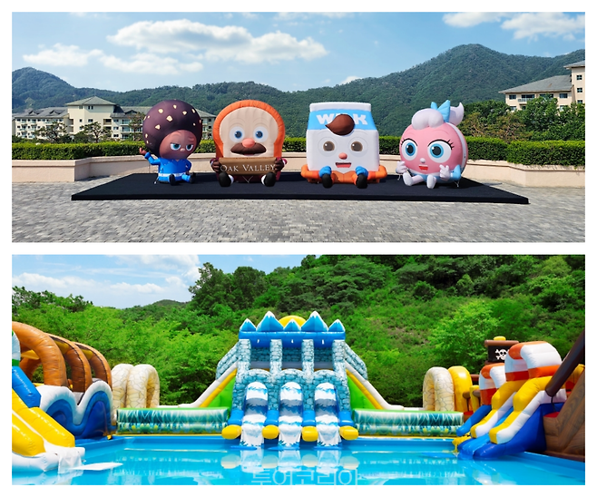 &nbsp;오크밸리 리조트&nbsp;&nbsp;브레드 이발소 포토존(위),&nbsp;&nbsp;야외수영장(아래)