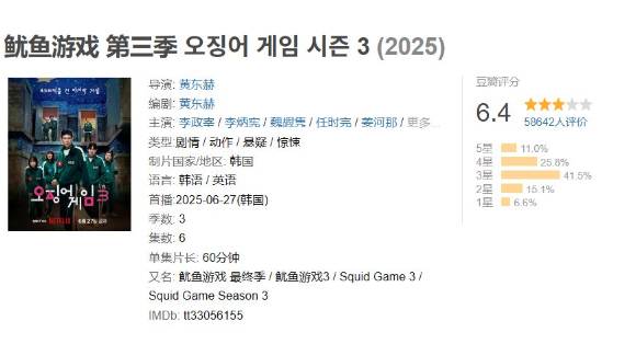 넷플릭스가 서비스되지 않는 중국에서 최근 공개된 넷플릭스 시리즈 '오징어게임 시즌3' 도둑 시청 정황이 포착됐다. 사진은 중국 리뷰 사이트에 등록된 '오징어게임 시즌3' 관련 리뷰. [사진=더우반 캡처]