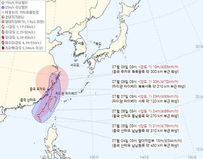 제8호 열대저압부 예상 진로 (기상청 제공)
