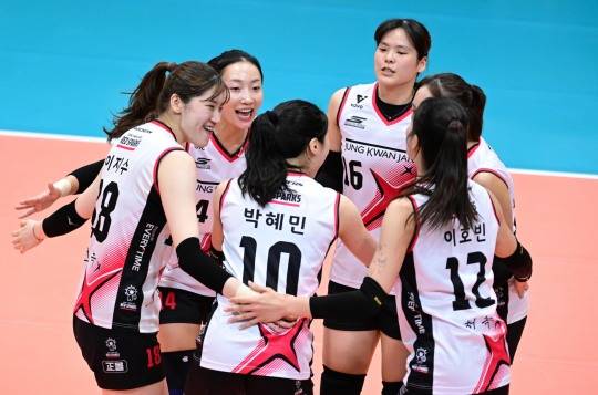 득점 후 기뻐하는 정관장 선수들. 사진[연합뉴스]