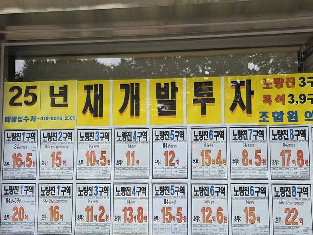 ‘돈줄 막힌’ 정비사업  : 3일 서울 동작구 노량진1구역의 한 부동산 중개업소에 재개발 매물 안내문이 붙어 있다. 노량진1구역을 비롯해 관리처분인가를 앞둔 단지들은 6·27 대책으로 이주비 대출이 현격히 제한된 상태다.