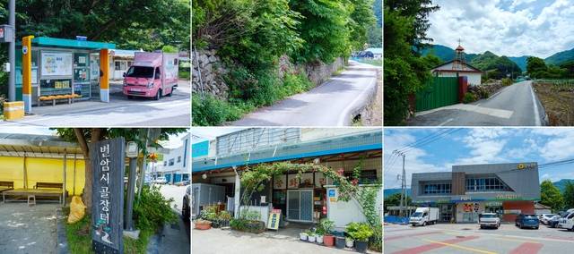 하동마을 버스정류장(윗줄 왼쪽)이다. 정류장 오른쪽에는 영화에서 영수(배우 황정민)가 요양원에 간 은희(배우 임수정)를 기다렸던 슈퍼와 평상이 있다. 영수와 은희가 함께 자주 걸었던 마을 돌담길(〃가운데), 마을 안 작은 예배당(〃오른쪽)이다. 영수와 은희가 데이트했던 번암시장(아랫줄 왼쪽), 영수와 은희가 자장면을 먹었던 자매반점(〃가운데), 영수가 도시에 있는 친구와 전화 통화를 했던 공중전화 부스 뒤편 농협 건물(〃오른쪽)이다.