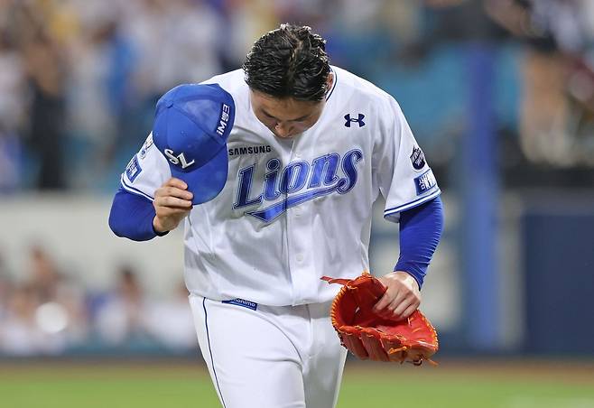 9회 마운드에서 내려오는 삼성 이승현. 삼성 라이온즈 제공