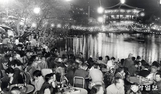 창경원 밤 벚꽃놀이. 1973년 4월.