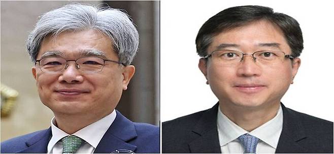 헌법재판소장으로 지명된 김상환 제주대 법학전문대학원 석좌교수(왼쪽)와 헌법재판관으로 지명된 오영준 서울고법 부장판사(오른쪽) 연합뉴스