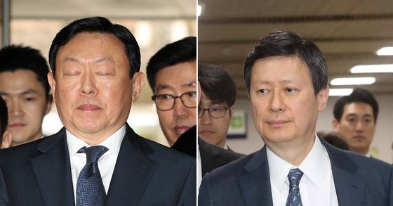 신동빈 롯데그룹 회장(왼쪽)과 신동주 전 일본롯데홀딩스 부회장 [중앙포토]